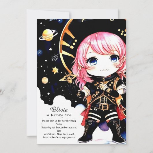 水彩海賊誕生日 招待状 (正面)