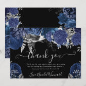 水彩海軍とシルバーのバラキンセアニェラ サンキューカード (正面/裏面)