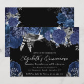 水彩海軍とシルバーのバラキンセアニェラ 招待状 (正面/裏面)
