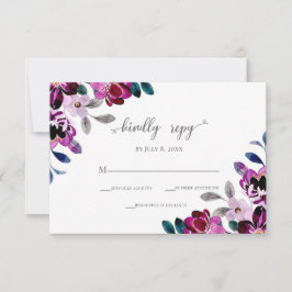 水彩海軍と紫のフローラ結婚ズ 出欠カード