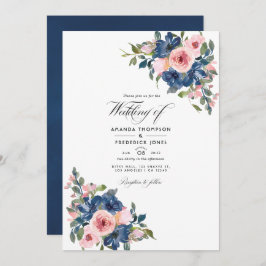 水彩海軍と赤面フローラ結婚の写真 招待状