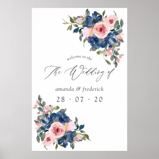 水彩海軍と赤面フローラ結婚の歓迎 ポスター (正面)