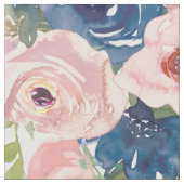 水彩海軍と赤面フローラ ファブリック (クローズアップ)