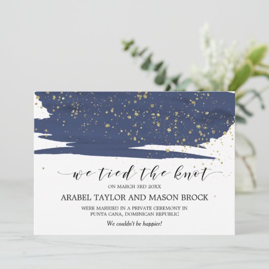 水彩海軍と金ゴールドの駆け落ち発表 案内状 (スタンド正面)