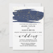 水彩海軍と金ゴールドスパークル結婚ズ 招待状 (正面)