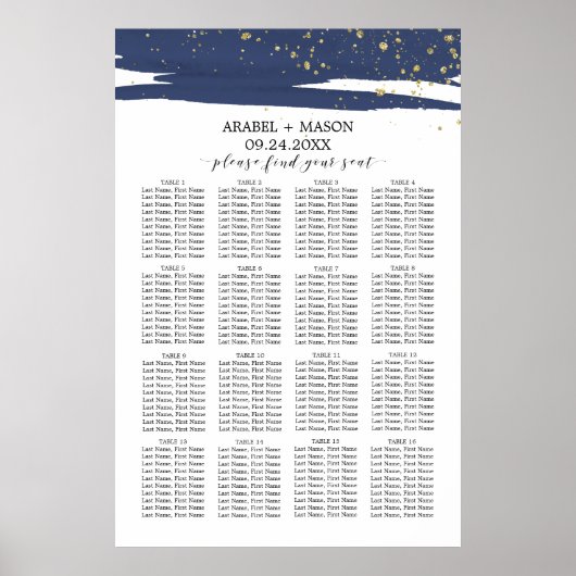 水彩海軍と金ゴールド結婚の座席表 ポスター (正面)