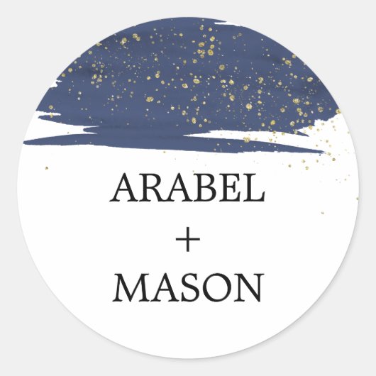 水彩海軍と金ゴールド結婚封筒用シール ラウンドシール (正面)