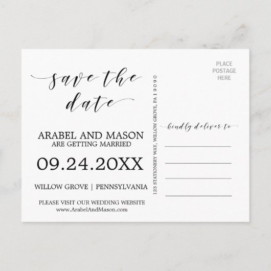 水彩海軍と金ゴールド結婚式の日付を保存 案内ポストカード (裏面)