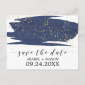 水彩海軍と金ゴールド結婚式の日付を保存 案内ポストカード (正面)