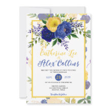 水彩海軍と黄色がかった金ゴールド結婚フローラ