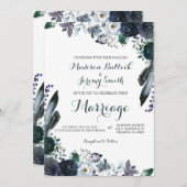 水彩海軍フローラ結婚式招待状 招待状 (正面/裏面)