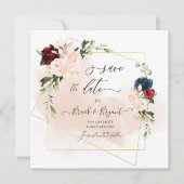 水彩海軍赤面ブルゴーニュバラセーブザデート 招待状 (正面)