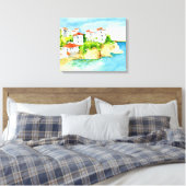 水彩海辺の都市のホームデコールウォールキャンバスアート キャンバスプリント (インサイチュ (寝室))