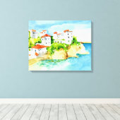 水彩海辺の都市のホームデコールウォールキャンバスアート キャンバスプリント (インサイチュ (ウッドフロア))
