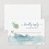 水彩海辺ウェディング出欠確認 出欠カード (正面/裏面)