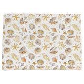 水彩海金ゴールドシーシェルベビーシャワー ラージペーパーバッグ (正面)