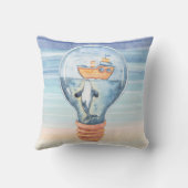 水彩海電球ハンプバック鯨船 クッション (裏面)