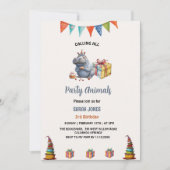 水彩海馬パーティー動物の誕生日 招待状 (正面)