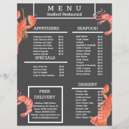 水彩海鮮カニグリルレストランメニュー グレー チラシ