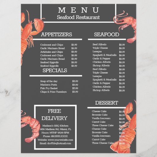 水彩海鮮カニグリルレストランメニュー グレー チラシ (正面)