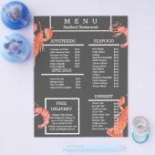 水彩海鮮カニグリルレストランメニュー グレー チラシ (シングル)