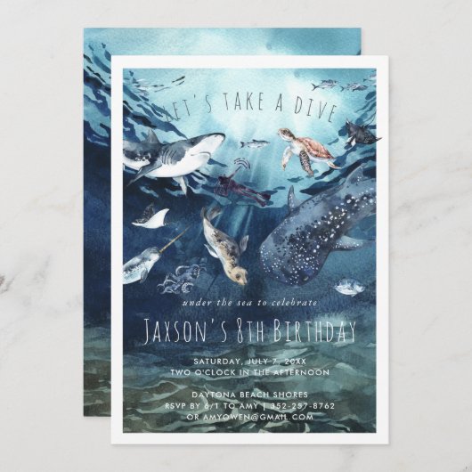 水彩海 |誕生日パーティーの招待 (正面/裏面)
