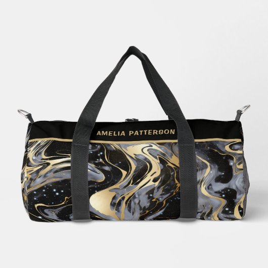 水彩液体大理石パターパーソナライズされたン名 ダッフルバッグ (正面)