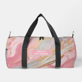 水彩液体大理石パターパーソナライズされたン名 ダッフルバッグ (裏面)