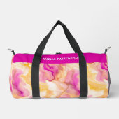 水彩液体大理石パターパーソナライズされたン名 ダッフルバッグ (正面)