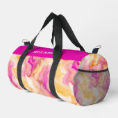 水彩液体大理石パターパーソナライズされたン名 ダッフルバッグ (右コーナー)