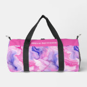 水彩液体大理石パターパーソナライズされたン名 ダッフルバッグ (正面)