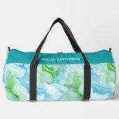 水彩液体大理石パターパーソナライズされたン名 ダッフルバッグ (正面)