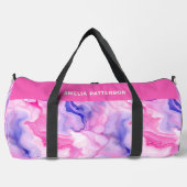 水彩液体大理石パターパーソナライズされたン名 ダッフルバッグ (正面)