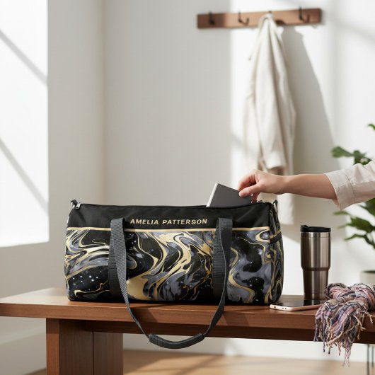 水彩液体大理石パターパーソナライズされたン名 ダッフルバッグ
