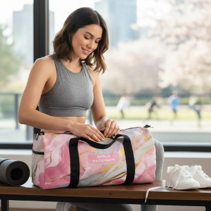 水彩液体大理石パターパーソナライズされたン名 ダッフルバッグ