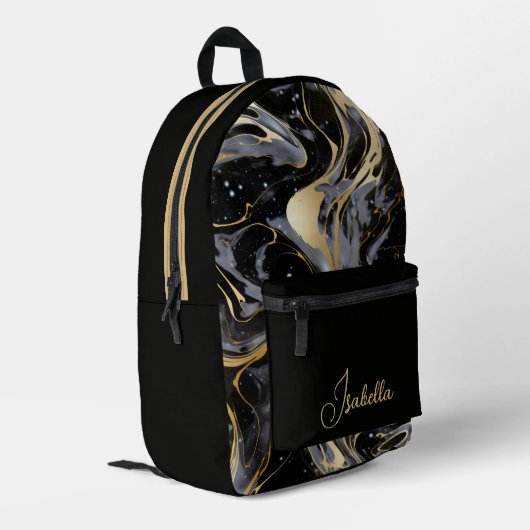 水彩液体大理石パターパーソナライズされたン名 プリントバックパック (裏面左端)