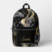 水彩液体大理石パターパーソナライズされたン名 プリントバックパック (正面)