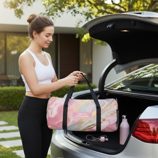 水彩液状大理石模様の名前入りカスタム ダッフルバッグ