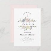 水彩淡い色の花First Communion 招待状 (正面/裏面)