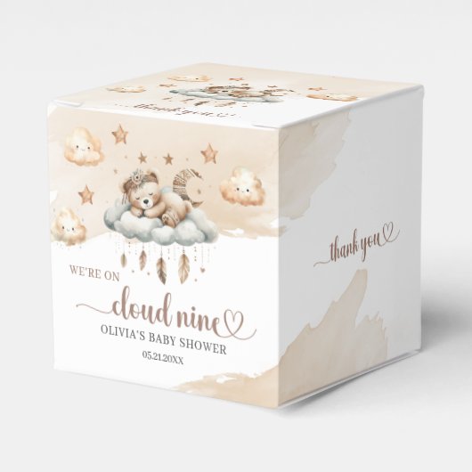 水彩淡い茶色のベージュ雲9テディベア フェイバーボックス (正面サイド)