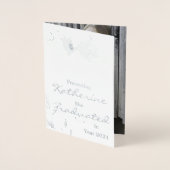 水彩淡エレガント青色の卒業写真 箔カード (正面)