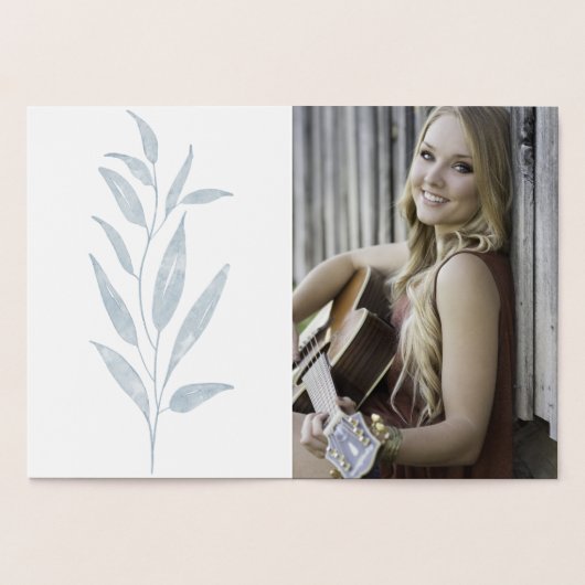 水彩淡エレガント青色の卒業写真 箔カード (内部)