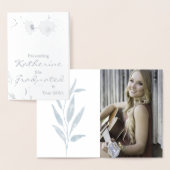 水彩淡エレガント青色の卒業写真 箔カード (ディスプレー)