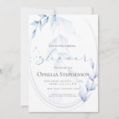 水彩淡紫色和淡青色葉子 招待状 (正面)