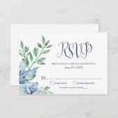 水彩淡藍色和濃藍色花卉 出欠カード (正面/裏面)