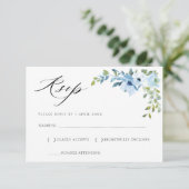 水彩淡藍色花卉回禮卡 出欠カード (スタンド正面)