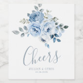 水彩淡藍色花卉婚禮葡萄酒標籤 ワインラベル (シングルラベル)