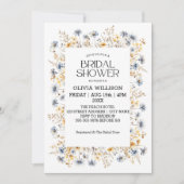 水彩淡藍色野花 婚前シャワー 招待状 (正面)