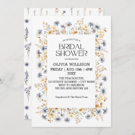 水彩淡藍色野花 婚前シャワー 招待状
