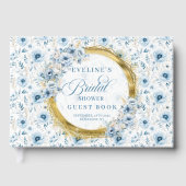 水彩淡藍色金色花卉新娘淋浴 ゲストブック (正面)